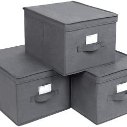 Lot de 3 bo&icirc;tes de rangement tissu non-tiss&eacute; 30 x 40 x 25 cm gris 12_0000084/2