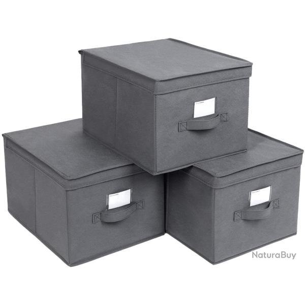 Lot de 3 bo�tes de rangement tissu non-tiss� 30 x 40 x 25 cm gris 12_0000084/2