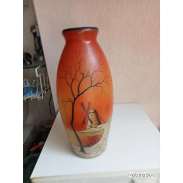 vase legras sign� henri martin art deco 1900-1929, hauteur 31 cm diam�tre 13 cm, decor moulin