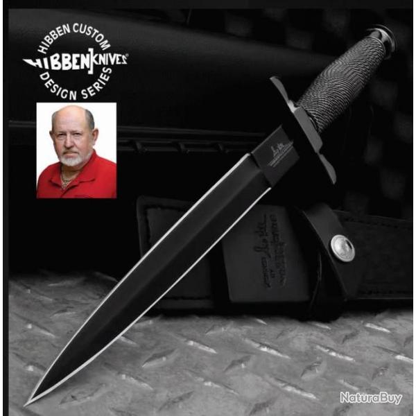 Dague Hibben Black Shadow Lame Acier Inox Manche Chainette Etui Cuir GH0441B