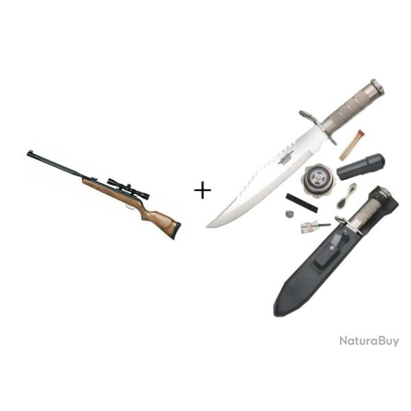 Pack Gamo Hunter Maxxim IGT + lunette de vise 4X32WR, 4,5 mm, 19,9 Joules +Machette de survie