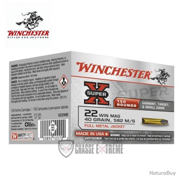 150 Munitions WINCHESTER 40gr cal 22 WMR Full Metal Jacket