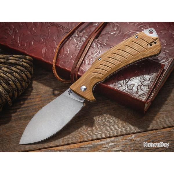 Couteau REVO Ness Coyote Lame Acier D2 Manche G10 IKBS Linerlock CLip REVNESSBRN