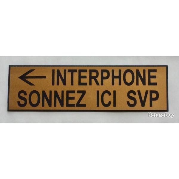 plaque grav�e panneau "INTERPHONE SONNEZ ICI SVP" (fleche gauche) Format 70x200 mm