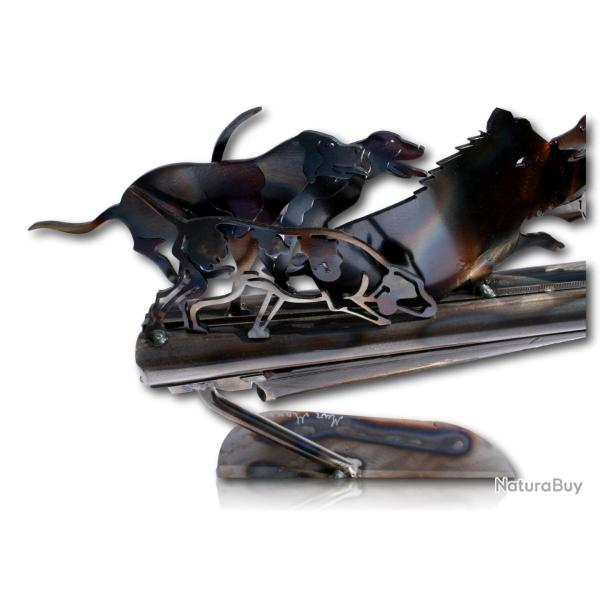 SANGLIER AUX FERME + CANON + 5 CHIENS