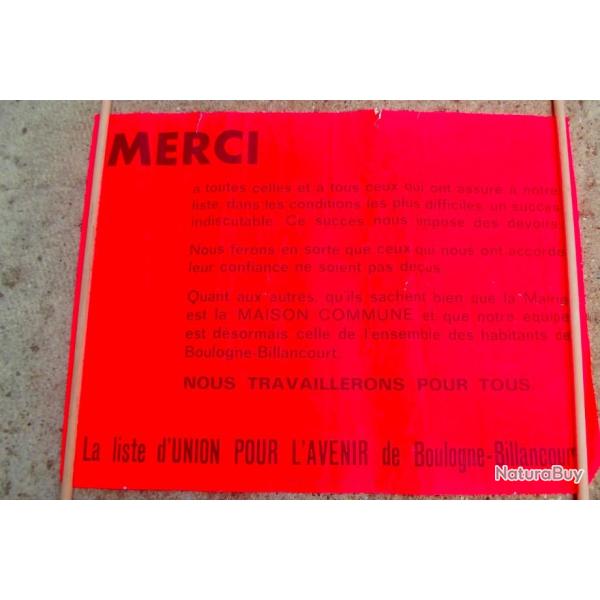 AFFICHE DE REMERCIEMENTS  BOULOGNE-BILLANCOURT.