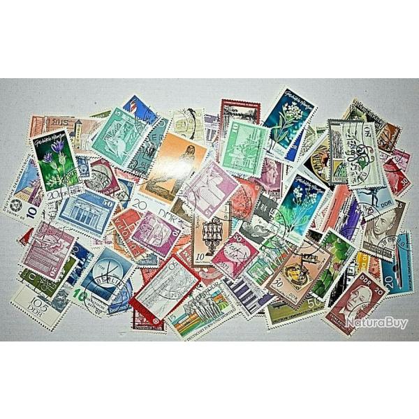 Lot ALL5 de 100 timbres Allemagne oblit�r�s tous diff�rents