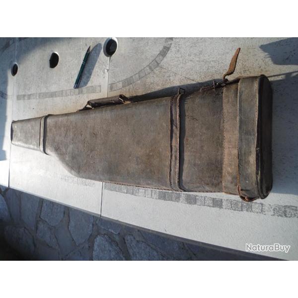 Etui jambon en cuir fonc� pour fusil de chasse d�mont�