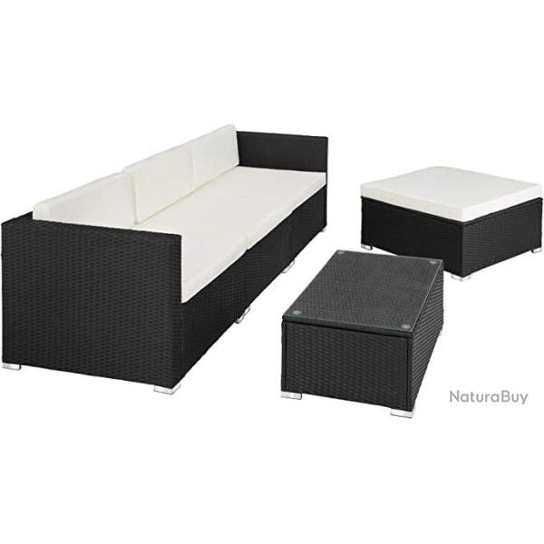 Salon de Jardin - 4 places - Rotin en r�sine tress�e - Noir - Livraison gratuite et rapide
