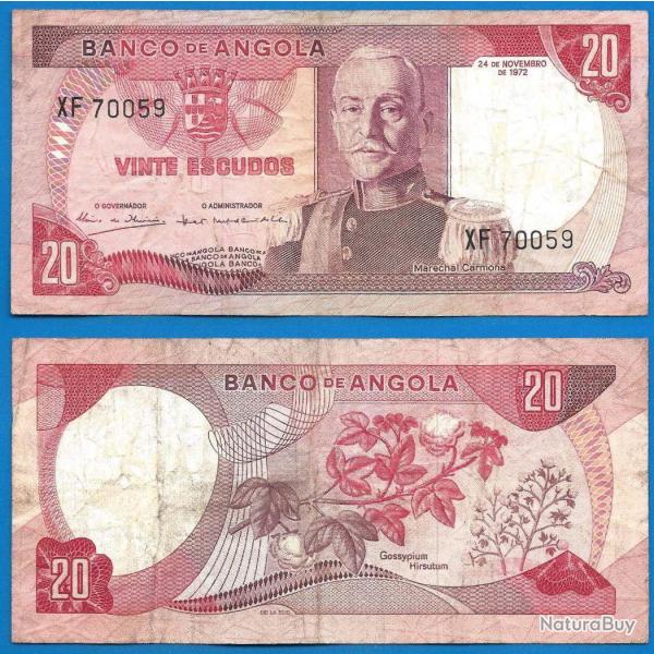 Angola 20 Escudos 1972 Carmona Billet d Afrique Colonie Portugal
