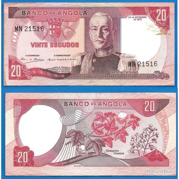 Angola 20 Escudos 1972 Carmona Billet d Afrique Colonie Portugal