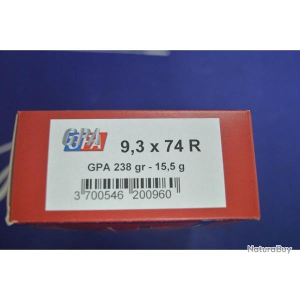 1 BOITE DE 20 BALLES SOLOGNE CALIBRE 9.3X74R 15.5G/238GR GPA NEUVE