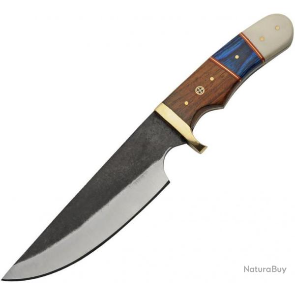 Couteau Bushcraft Whitetail Hunter Lame Acier Carbone 1055 Manche R�sine/Bois Etui Cuir PA203438