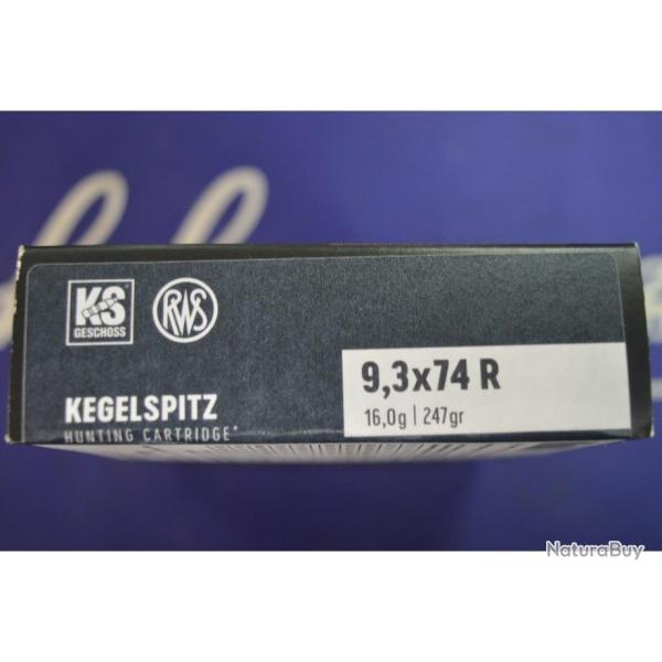1 BOITE DE 20 BALLES RWS 9.3X74 R EN KS 16G /247GR NEUVE