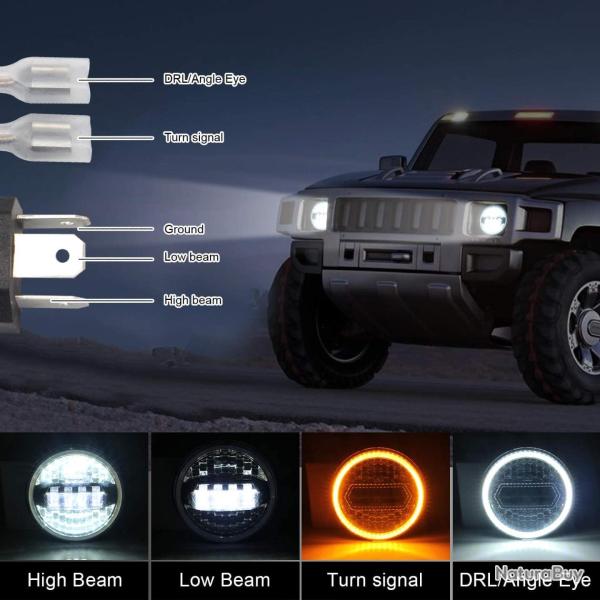 Phare LED Halo Puce 300W 30000LM Faisceau Lumineux Optique Antibrouillard avec C�bles