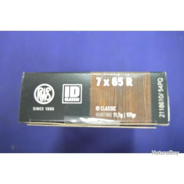 1 BOITE DE 20 BALLES RWS CALIBRE 7X65R  EN ID CLASSIC 11.5G NEUVE