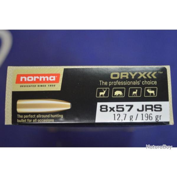 1 BOITE DE 20 BALLES NORMA  CALIBRE 8X57 JRS EN 12.7G ORYX NEUVE