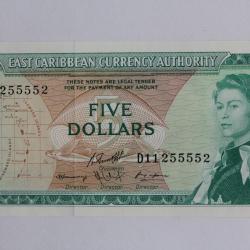 Billet 5 Dollars 1965 États des caraïbes orientales neuf