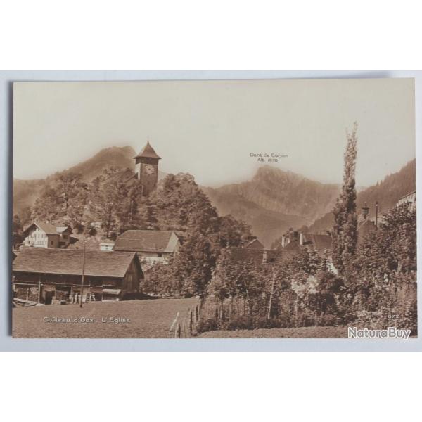 CPA Suisse Chateau d'Oex L'�glise Dent de Corjon