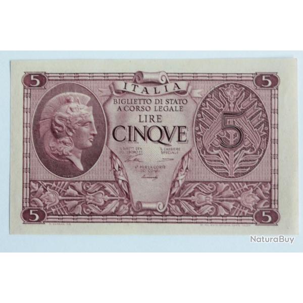 Billet 5 Lire Italie 1944 neuf