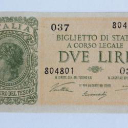 Billet 2 Lire Italie 1944 neuf