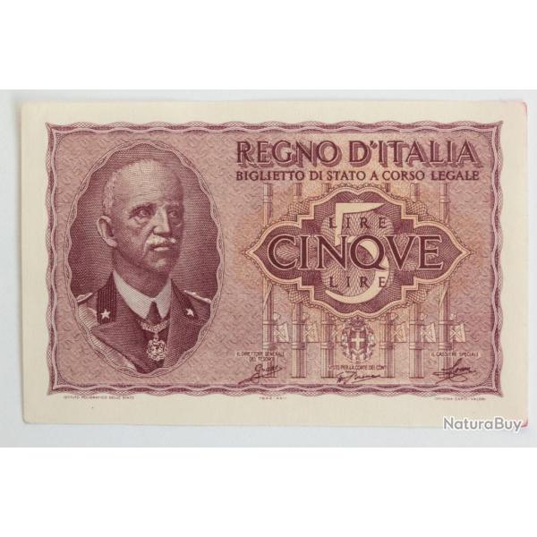Billet 5 Lire Italie 1944 Vittorio Emanuele III pr. neuf