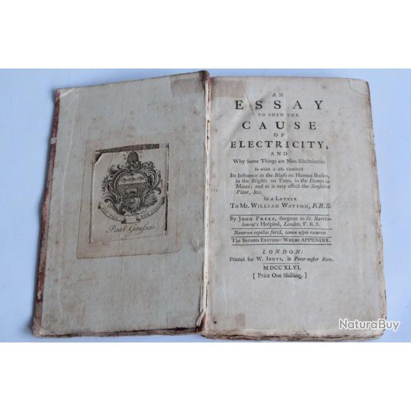 Livre An essay to shew the cause of electricity William Watson 1746