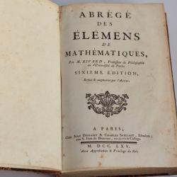 Livre Abrégé des élémens de Mathématiques M. Rivard 1765