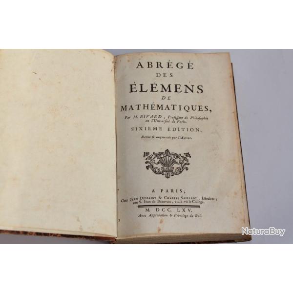 Livre Abrg des lmens de Mathmatiques M. Rivard 1765