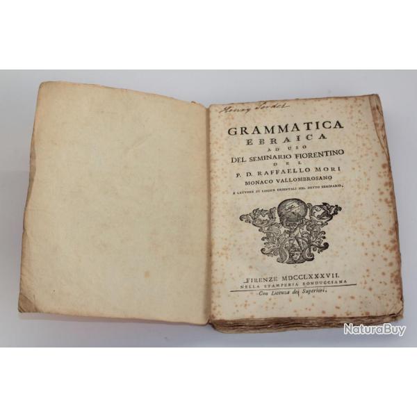 Livre Grammatica ebraica ad uso del seminario fiorentino 1787 Hbreu