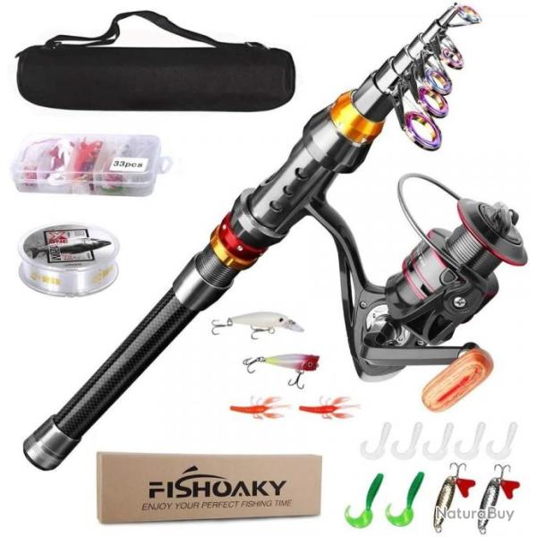 Canne � P�che T�lescopique Fibre de Carbone Moulinet Combo Spinning Canne Bobine Boite Leurre 2.4m