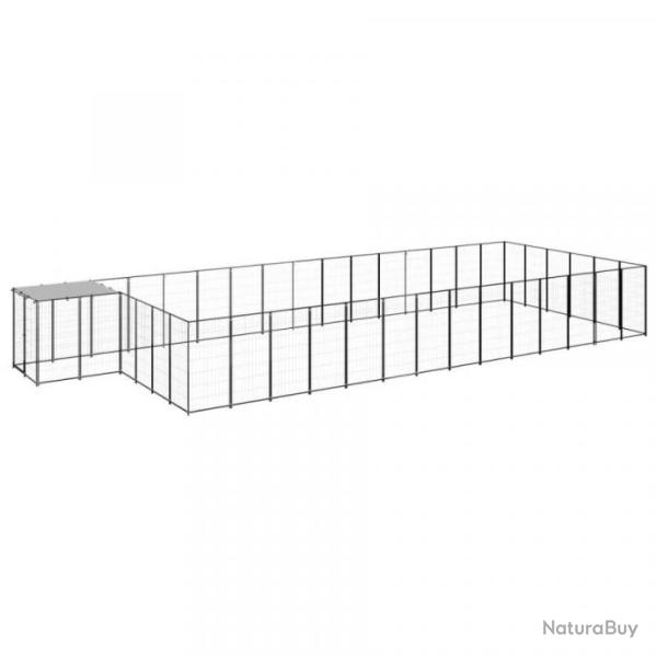 Chenil Pour Chien Enclos Noir 26,62 m� Acier Haute Qualit� Chenil Noir  Acier