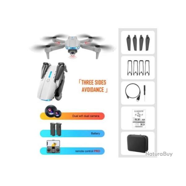 Drone Mini 4K Double Cam�ra Wifi Pliable avec Lumi�re et Deux Batteries Gris Etui de Protection