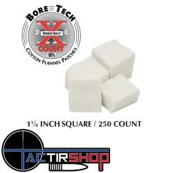 250 Patchs carr&eacute; Bore Tech 1 3/8" Calibre 243 Cal., 6 mm, .25 Cal., 6.5 mm, .270 Cal., .284 Cal., 7 