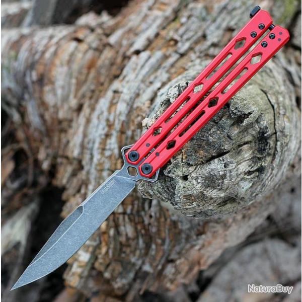 Couteau Kershaw Lucha Balisong Butterfly Stonewash Lame Acier 14C28N Manche Red KIVT USA KS5150RDBW