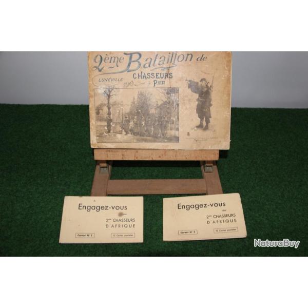 2 CARNETS DE CARTES POSTALE ET UN LIVRE  DES CHASSEURS D'AFRIQUE  ET A PIED  1903