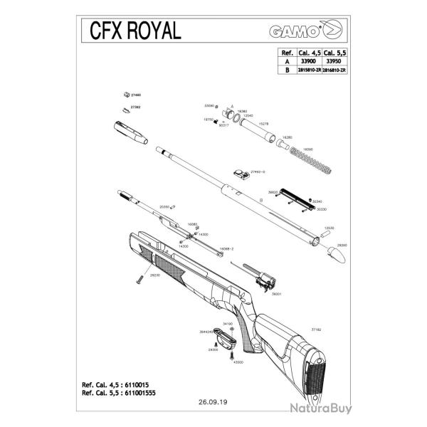 Pices dtaches Gamo CFX Royal 4.5 mm.90317 - Gamo Ressort Levier Culasse Cfx