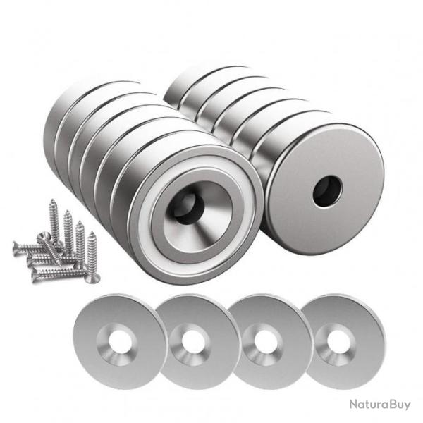 12 pi�ces Aimants en n�odyme 10 KG force 20 x 7 mm avec trou et capsule en Acier