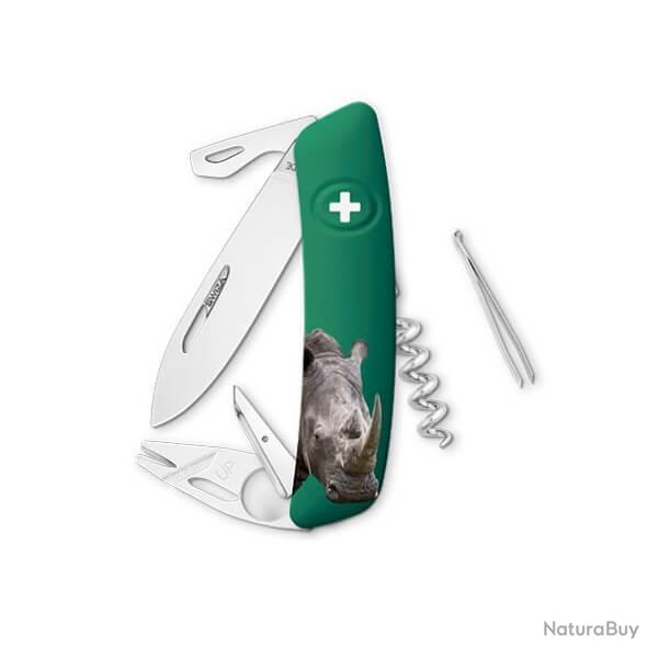 SZTT03RHINO-Couteau suisse Swiza ZTT03 vert avec motif rhinoc�ros