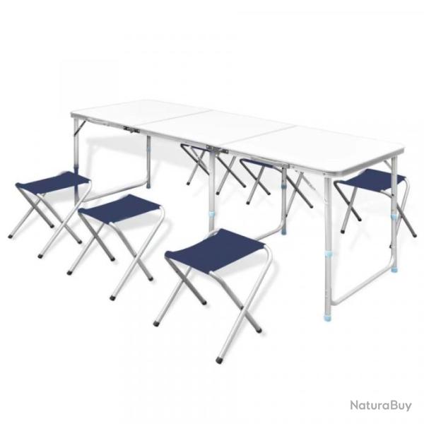 Table de Camping Pliable Camping et 6 tabourets 180x60 cm Rangement Facile dans le Coffre de Voiture