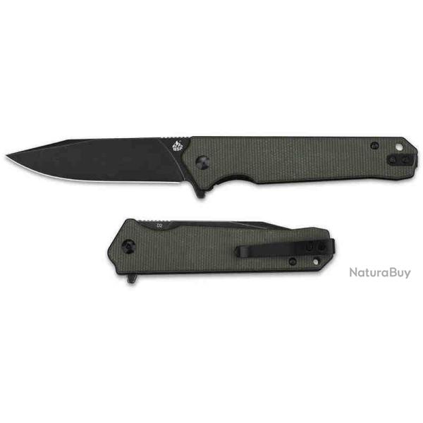 Couteau QSP Mamba V2 Green Lame Acier D2 Black Manche Micarta IKBS Linerlock Clip QS111I2