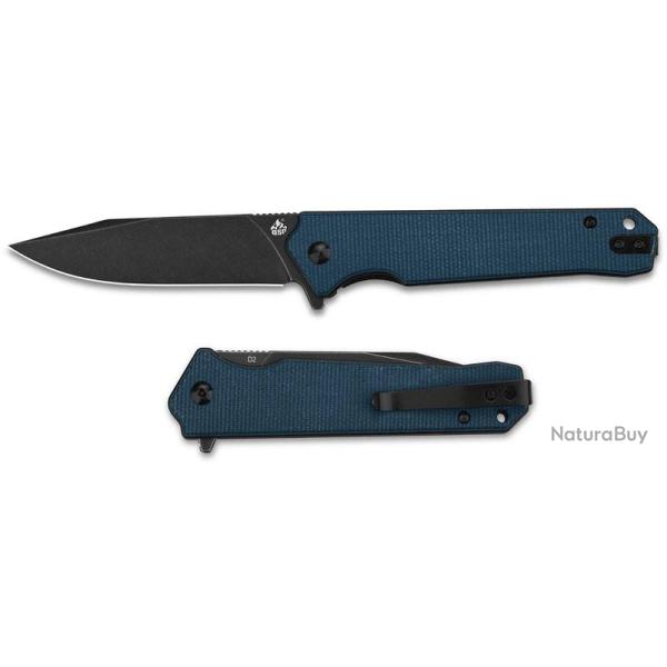 Couteau QSP Mamba V2 Blue Lame Acier D2 Black Manche Micarta IKBS Linerlock Clip QS111H2