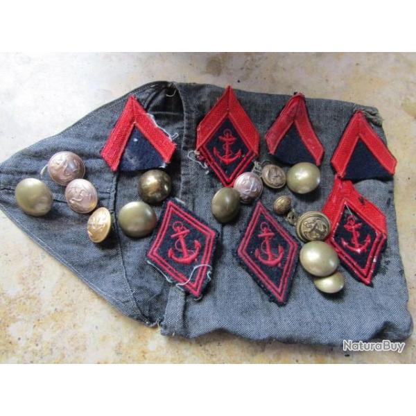 lot troupe marine infanterie coloniale insigne mod 45 caporal +boutons + pochette couture