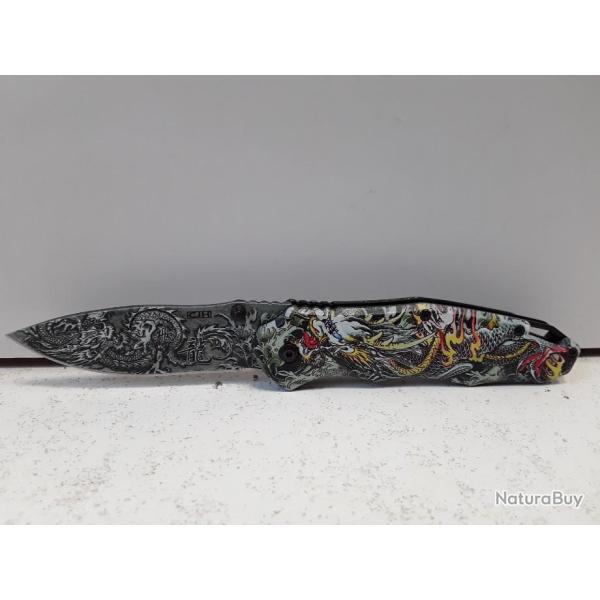 8262 COUTEAUX PLIANT HERBERTZ DRAGON CHINOIS 19,5CM NEUF