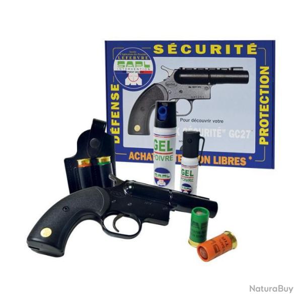 DESTOCK - Pack Scurit Pistolet SAPL GC27 Calibre 12/50+2 Aerosols Gel Poivre+1 Holster+Munitions