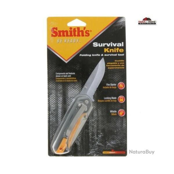 Couteau de survie SMITH'S Survival Knife - ST50639 - Avec allume-feu et aiguiseur int�gr�s