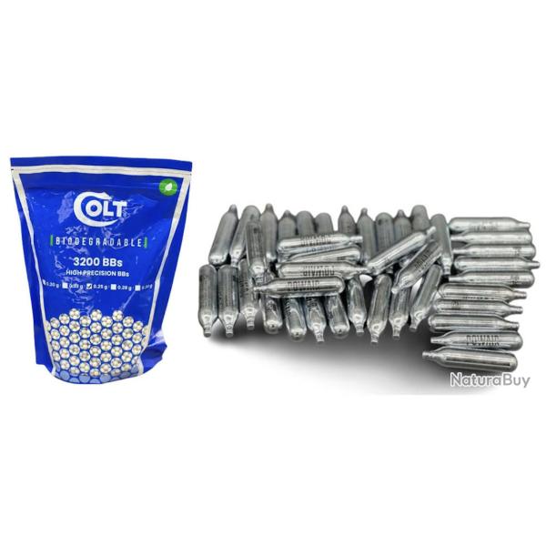 Pack rechargement Airsoft 3200 Billes 6mm 0,20G + 64 capsules CO2