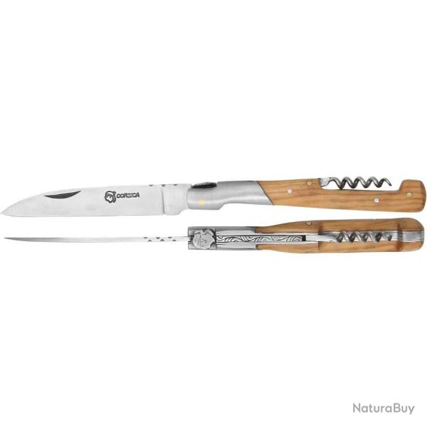 Couteau Van 12�cm avec tire-bouchon Manche en bois de teck