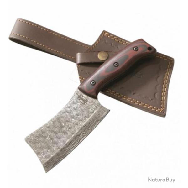 Couteau BucknBear Damas Cleaver Lame 256 Couches Manche G10 Etui Cuir BNB91553