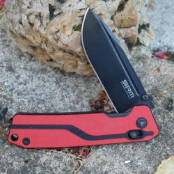 Couteau SRM 7228L Ambi Lock Lame Acier 10Cr15CoMov Manche Red/Black G10 Clip SRM7228LGV